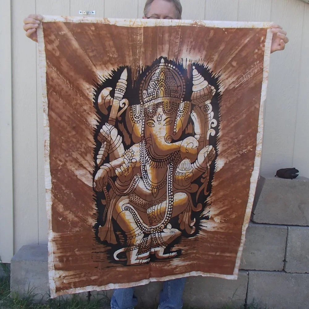 Ganesh Hindu Tapestry Wall Hanging Cotton Screen Printed Unframed 35